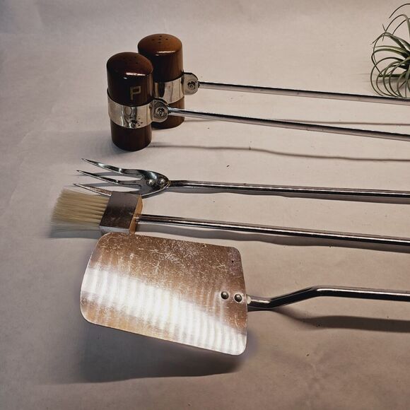 Vintage Mid Century BBQ Utensil Set MCM Grill Salt Pepper Spatula Fork Japan - Picture 10 of 11